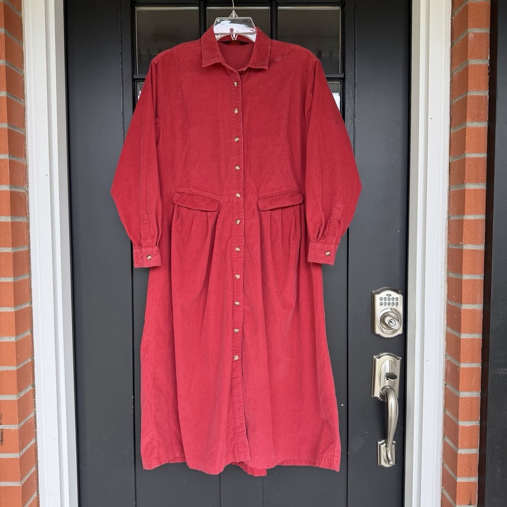 Eddie Bauer Vintage Corduroy Prairie Cottage Core Red Dress Sz S Christmas